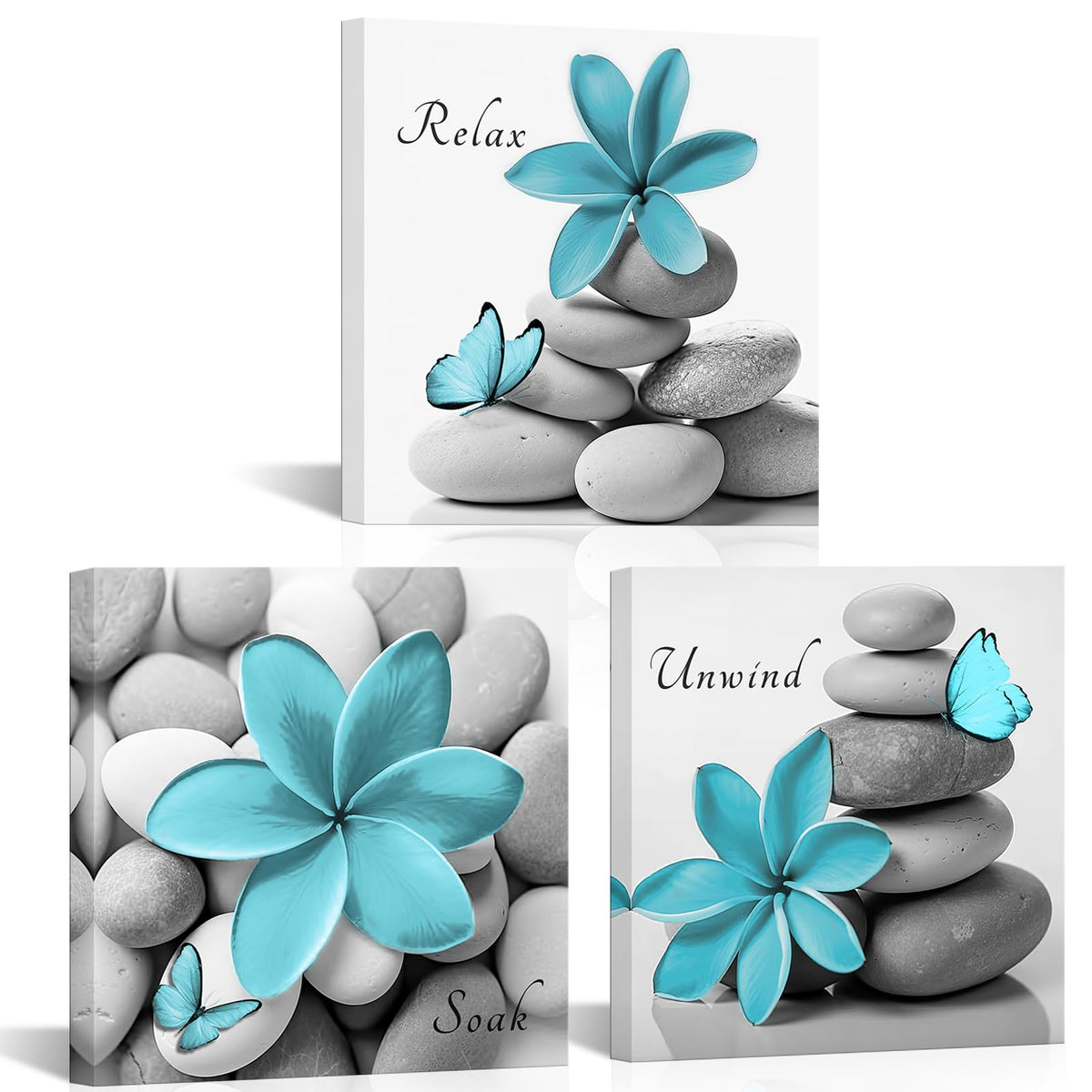 Teal Bathroom Wall Decor 12"x12"x3Pcs (Blue)