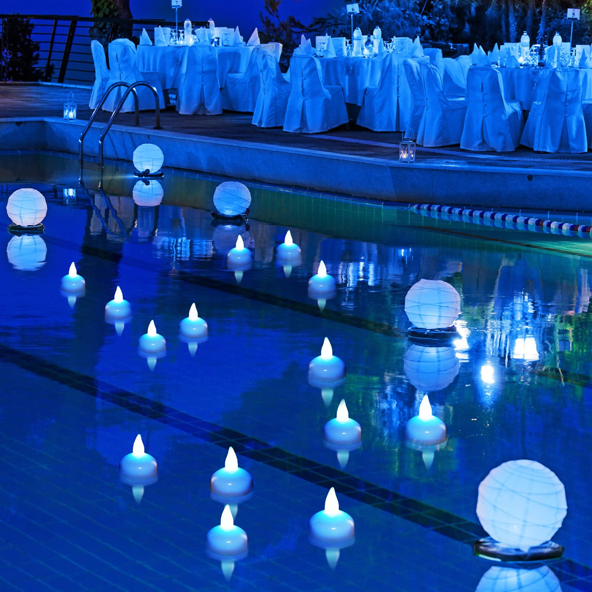 24 Pack Flameless LED Floating Candles 1.6''Water Activated (Blue)