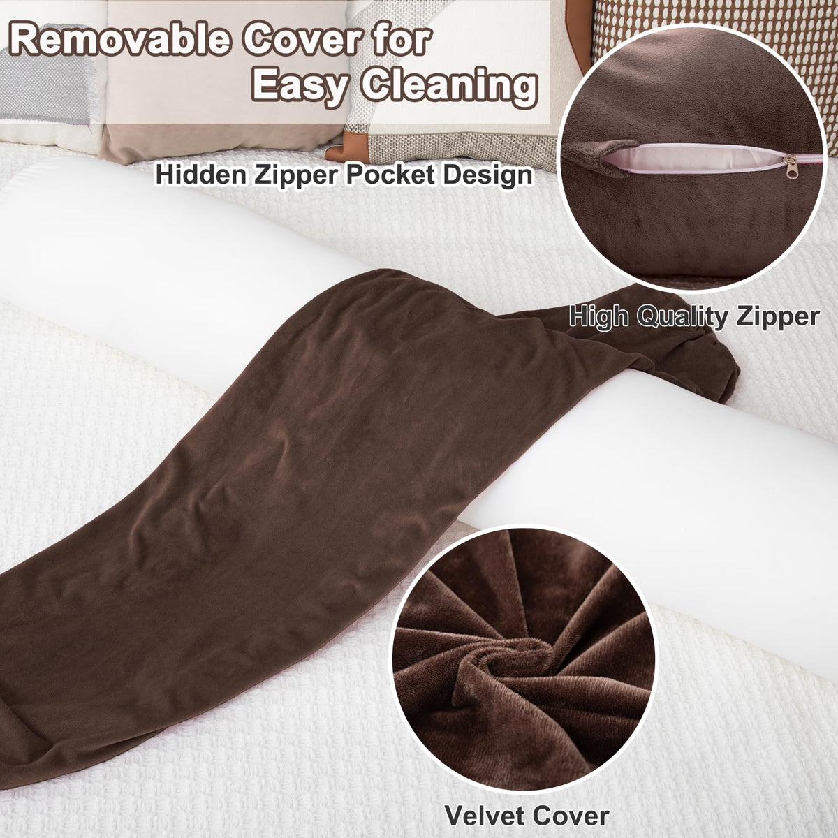 Round Body Pillow for Adults (Coffee / 35 inch)