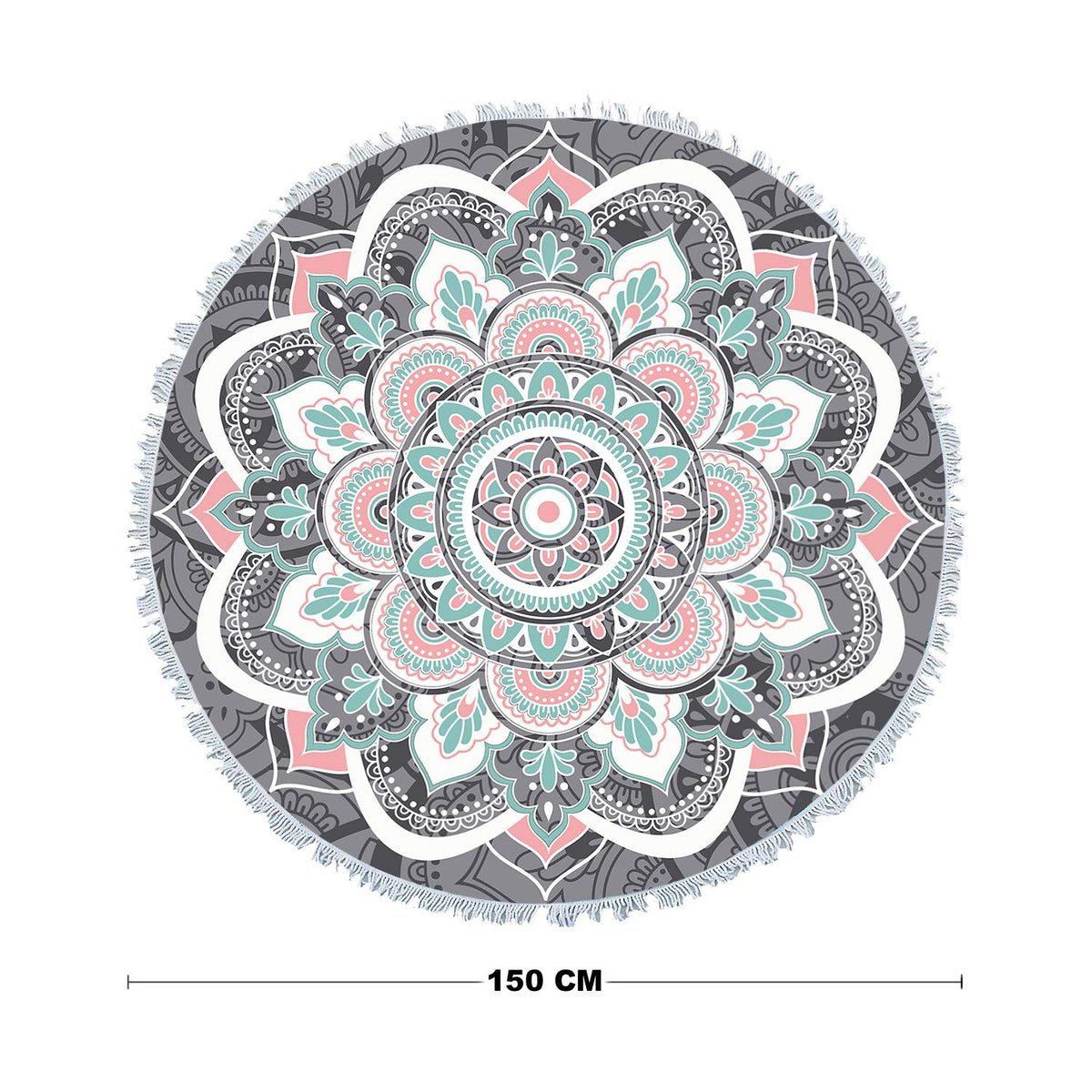 Mandala Round Boho Beach Towel Blanket (Grey & Pink Mandala Beach Towel)