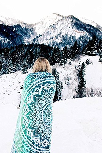 Tapestry Wall Hanging Ombre Hippie Mandala Bohemian Hippy Intricate Indian Tapestries Bedspread 54 x 60 Inches (60"L x 54"W / Green)