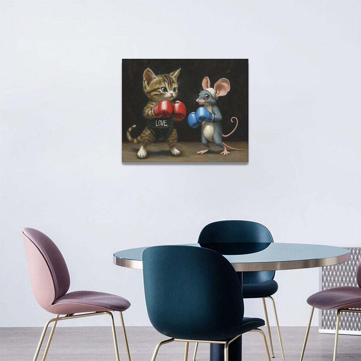 Cat And Mouse Wall Decor Funny Pictures Funny Cats Canvas Wall Art Painting Home Modern Artwork Decorations Framed for Living Room Bedroom Bathroom Office 20 x 16 inch (20L" x 16W" / Cat Mouse)