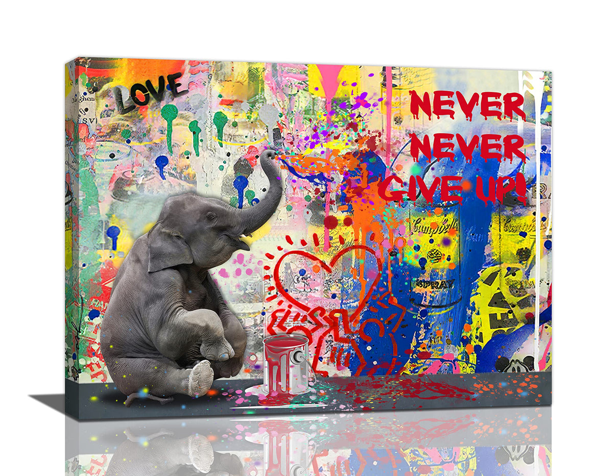 Banksy Canvas Wall Art Funny Elephant Pictures Wall Decor Graffiti Poster Prints Banksy Street Pop Painting Modern Artwork Home Decoration for Bathroom Bedroom Living Room 20"x16" (elephant graffiti / 20"L x 16"W)