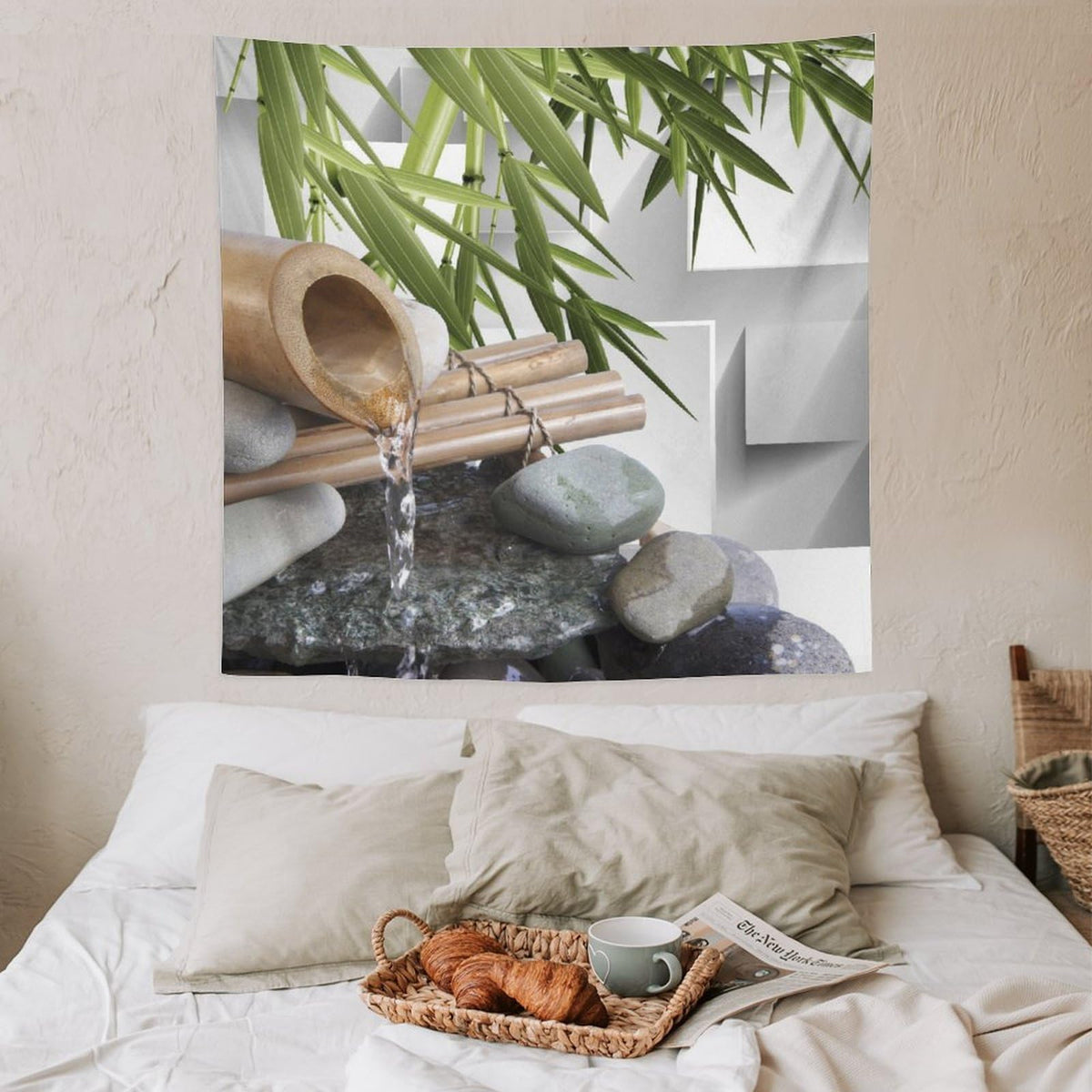 Japanese Bamboo Tapestry Wall Hanging Asian Spa Zen Stone Modern Tapestries Home Decor for Living Room Bedroom Farmhouse Kitchen Dorm 60"x60" (60"L x 60"W / Zen)