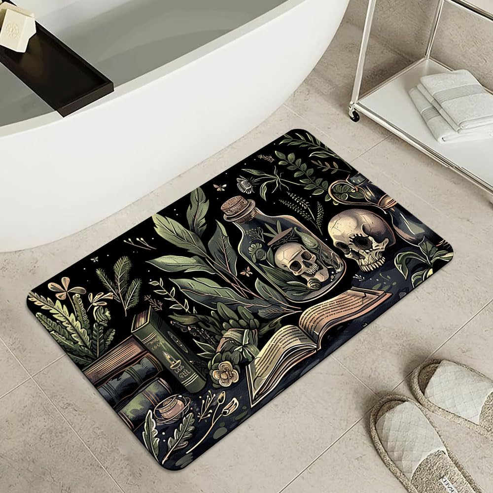 Bath Mat Bathroom Rug (Books and Skulls- / 17 x 27.5 inches)