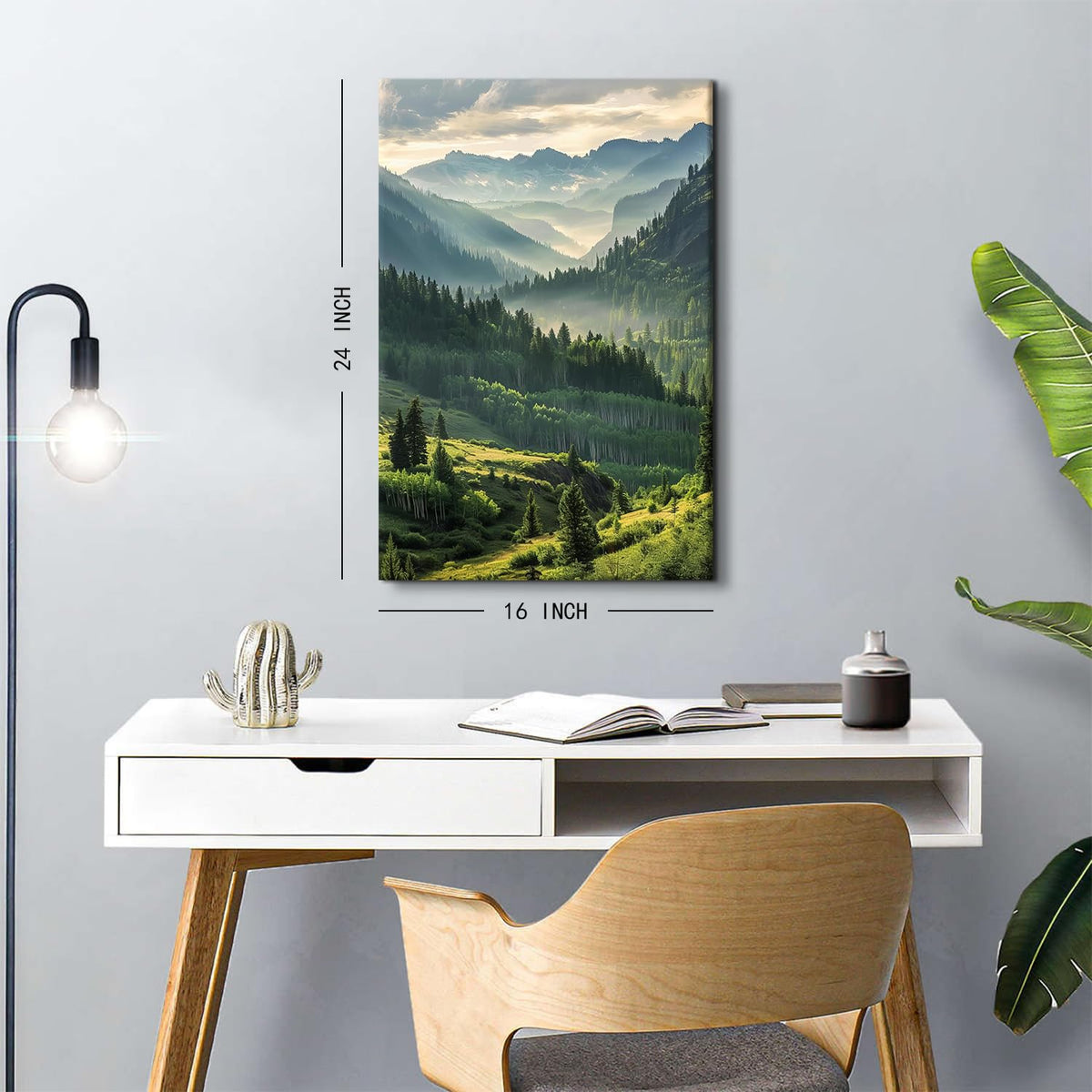 Foggy Forest Wall Art Nature Mountain Landscape Canvas Pictures for Bedroom Misty Forest Scenery Pictures Wall Decor Evergreen Tree Painting Poster Green Botanical Artwork for Home Decorations 16x24" (24"L x 16"W / Misty Mountain)