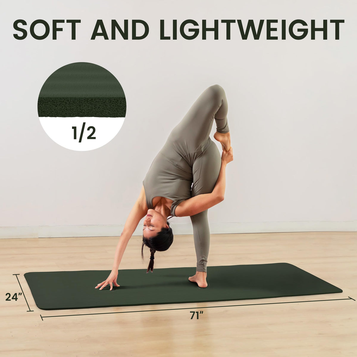 1/2-inch Thick High Density Exercise Yoga Mat with Carrying Strap (Green Jasper)
