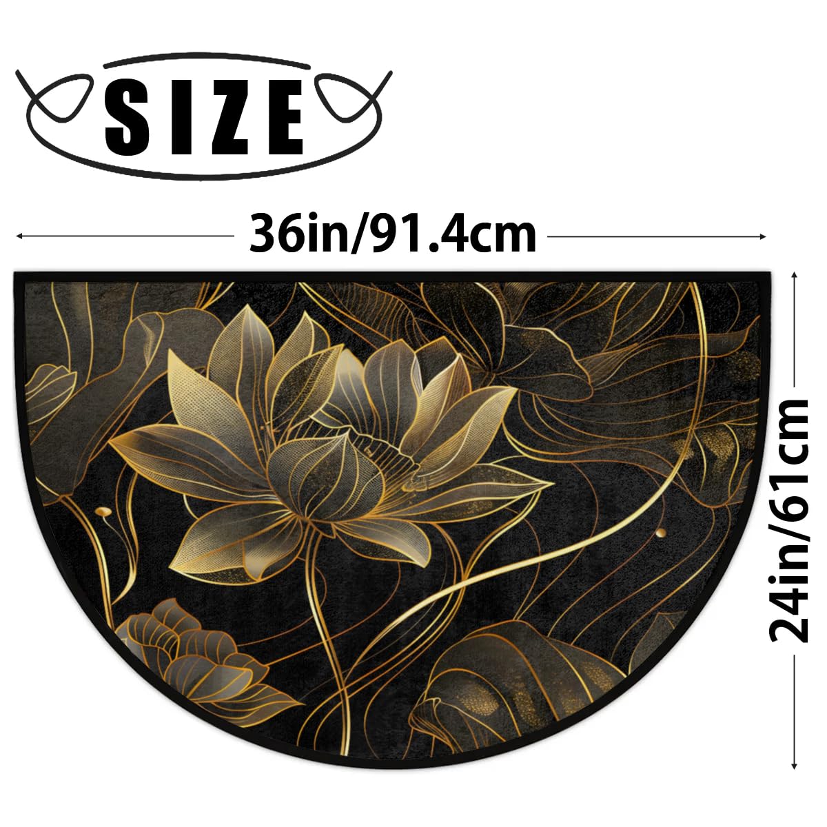 Lotus Golden Half Round Door Mat Semi Moon Rug Fireplace Carpet Area Rugs (A:a-2)