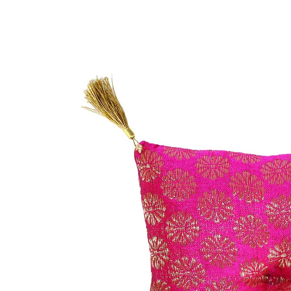 Cushion for Tibetan Singing Bowl Handmade Square Cushions Brocade Art Silk Home Decor Jewelry Display Pillow (5" x 5" Inch / Dark Pink)