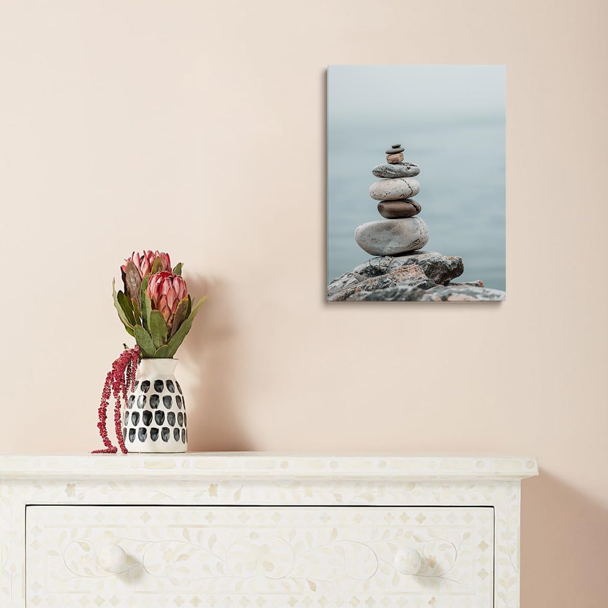 Minimal Zen Rock Stack Wall Art (Wood Framed-6 / 16"L x 20"W)