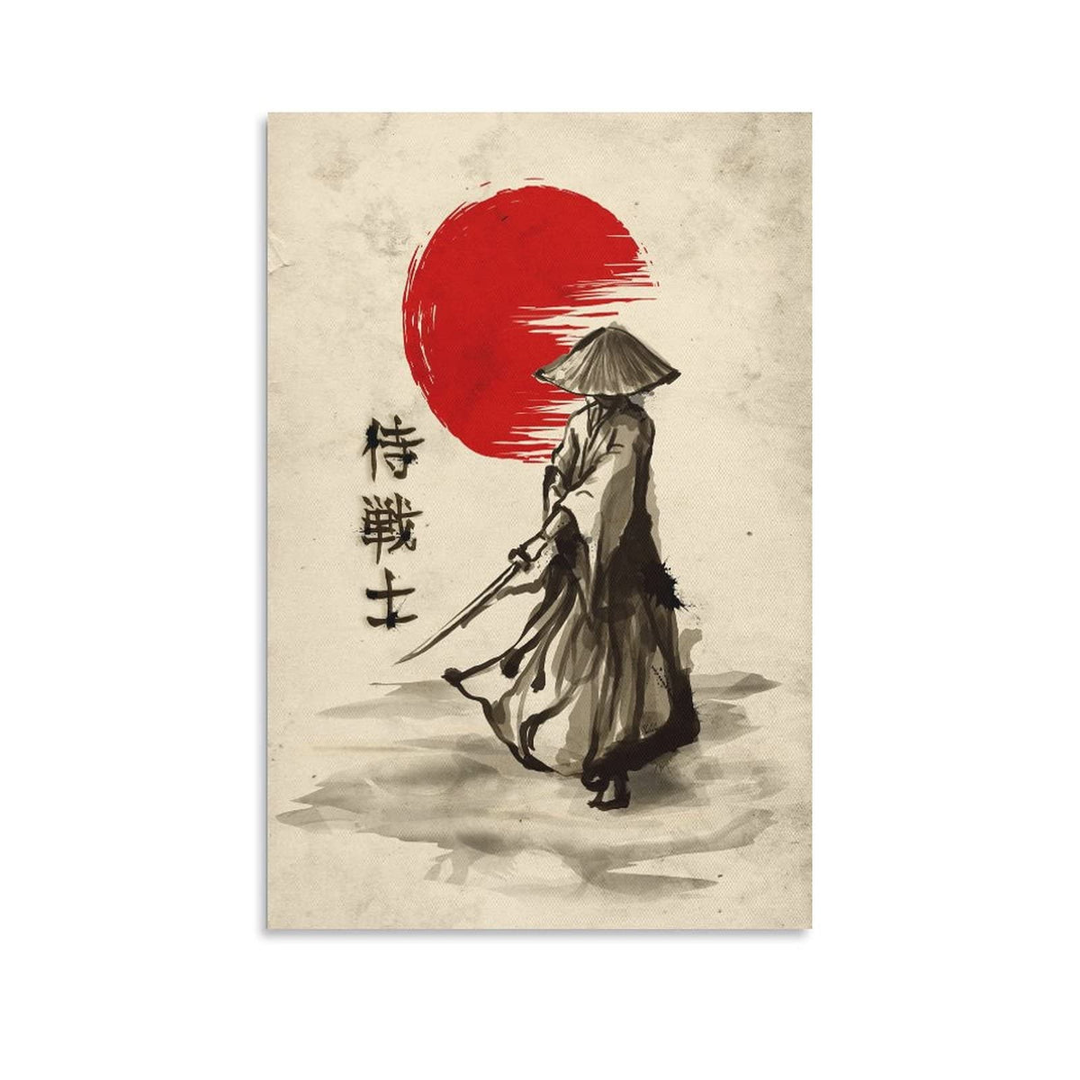 Japanese Samurai Posters Wall Art Samurai Character Red Moon Canvas Painting Home Decoration for Living Room Bedroom Unframed 24 x36 inches (36"L x 24"W / Unframe-5)