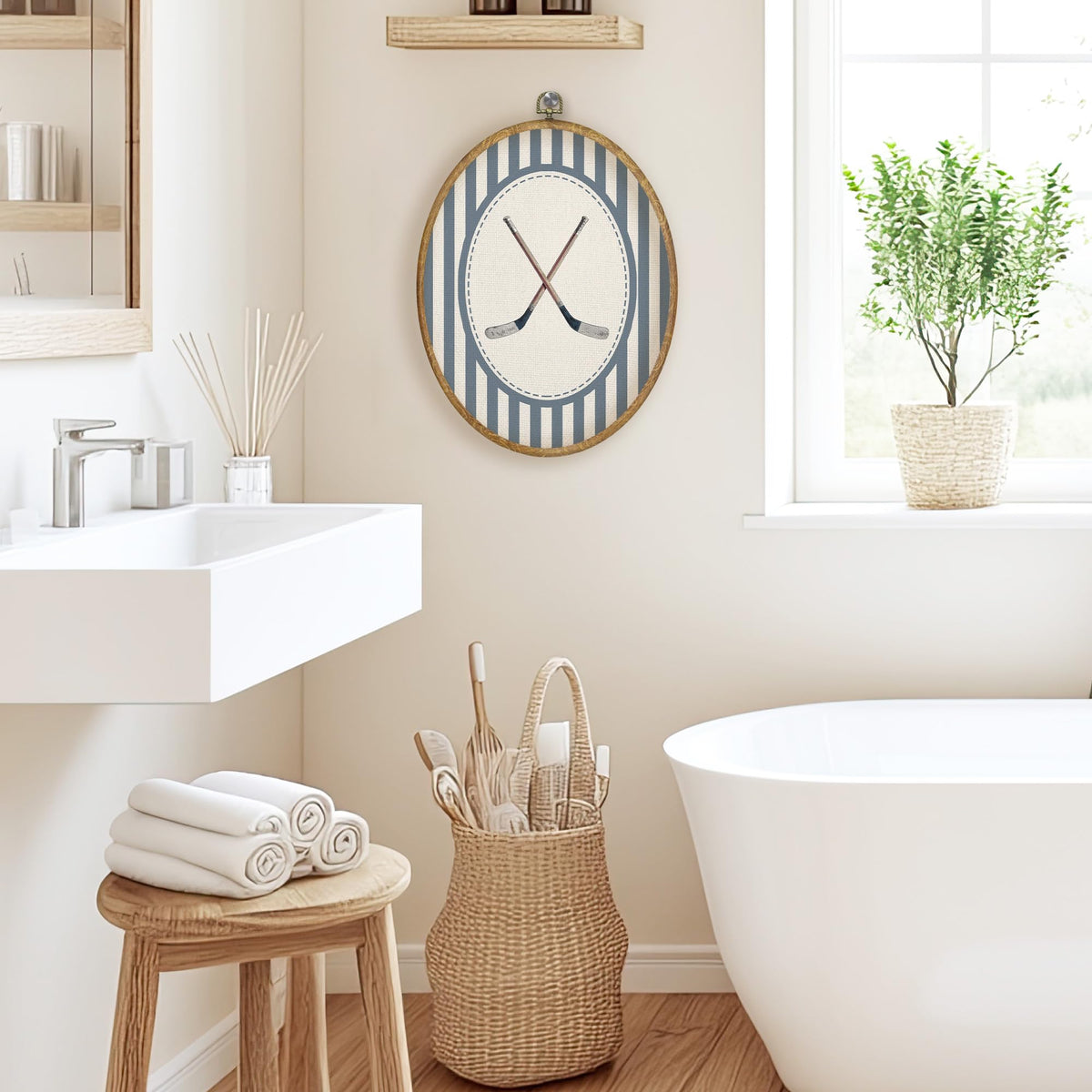 Vintage Hockey Nursery Oval Wall Art Decor Products (Colour08)