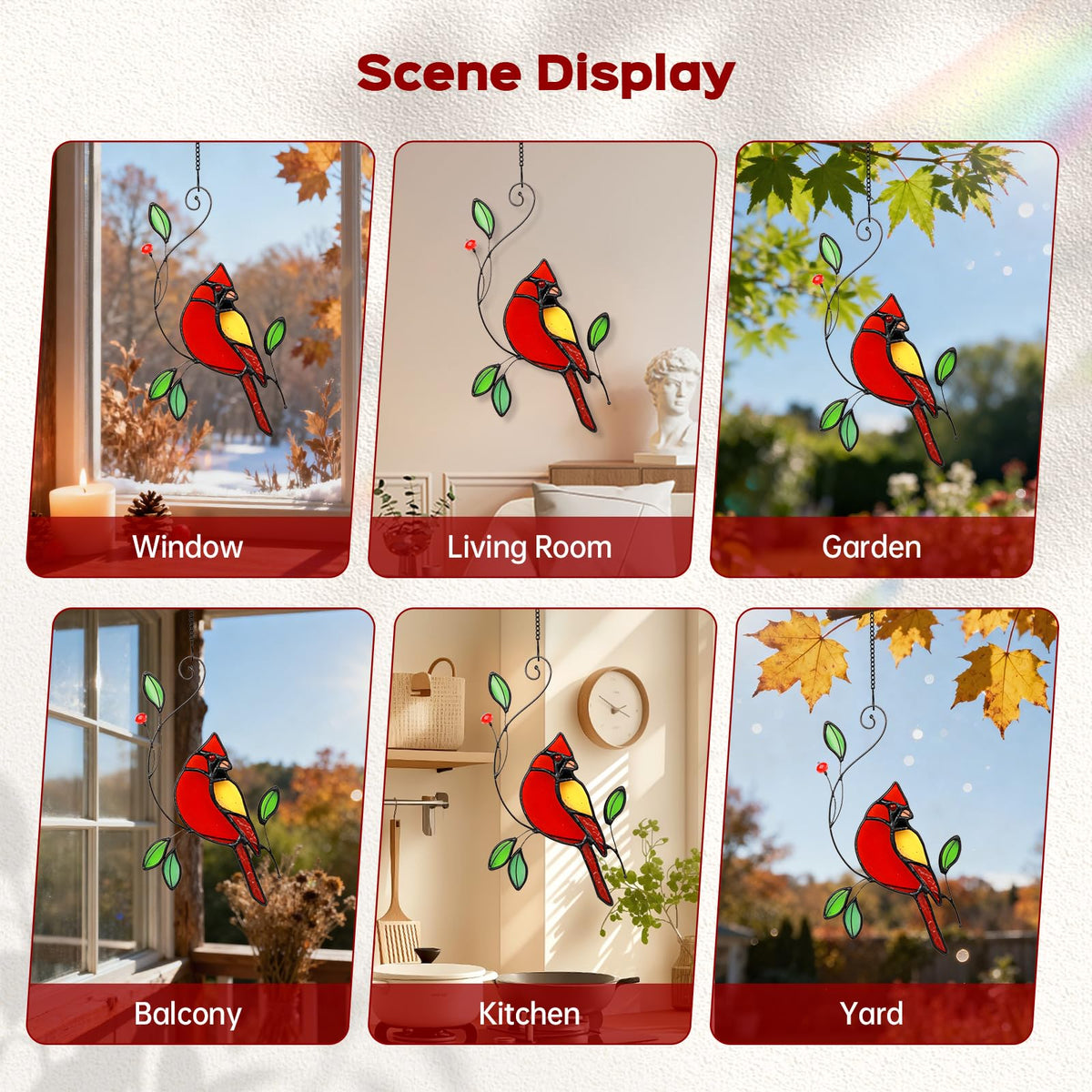 Cardinal Stained Glass Window Hanging Suncatcher (Red-cardinal / Small)