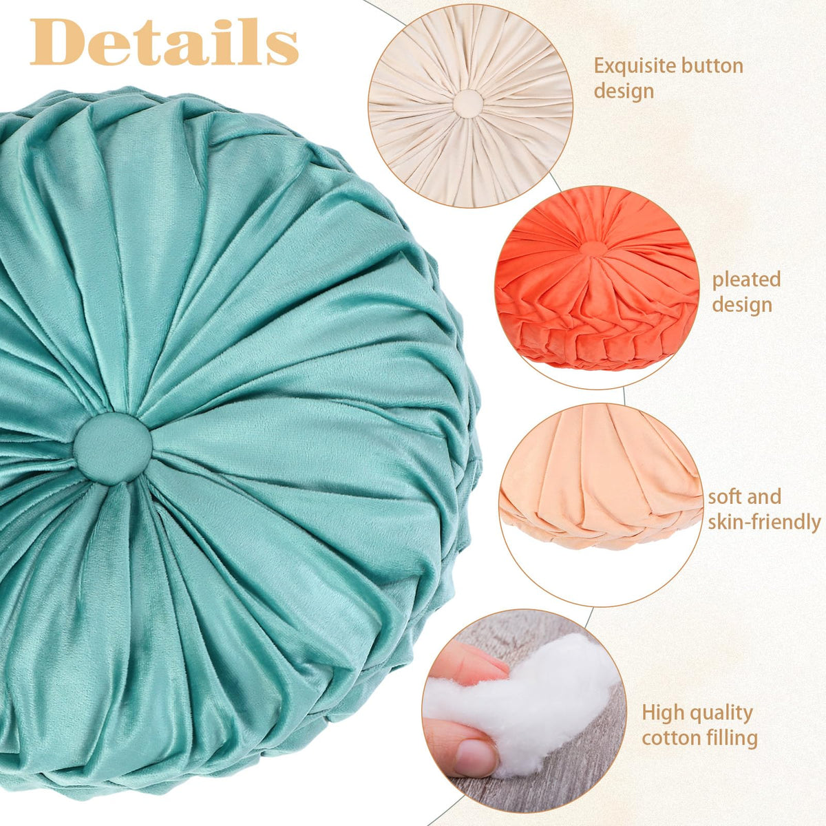 6 Pcs 15" Round Velvet Floor Cushions for Kids (Saffron Yellow Color)