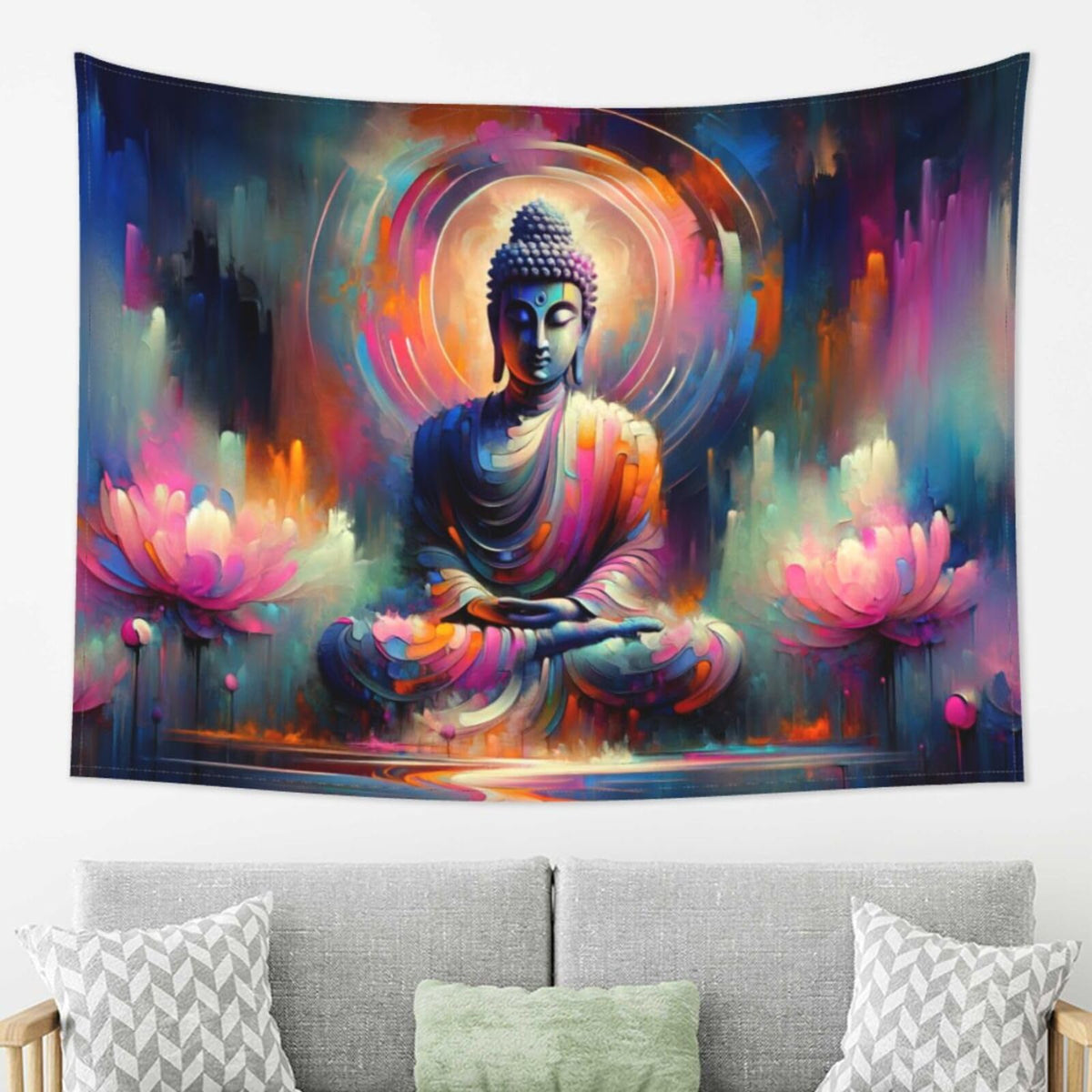 Buddha Statue Tapestry Buddhist Wall art Indian Zen Tapestrys Sacred Yoga Room Decor Wall Hanging Bohemian Abstract For Bedroom Living Room Home Decor Aesthetic 60"x80" (80"L x 60"W / Buddha)