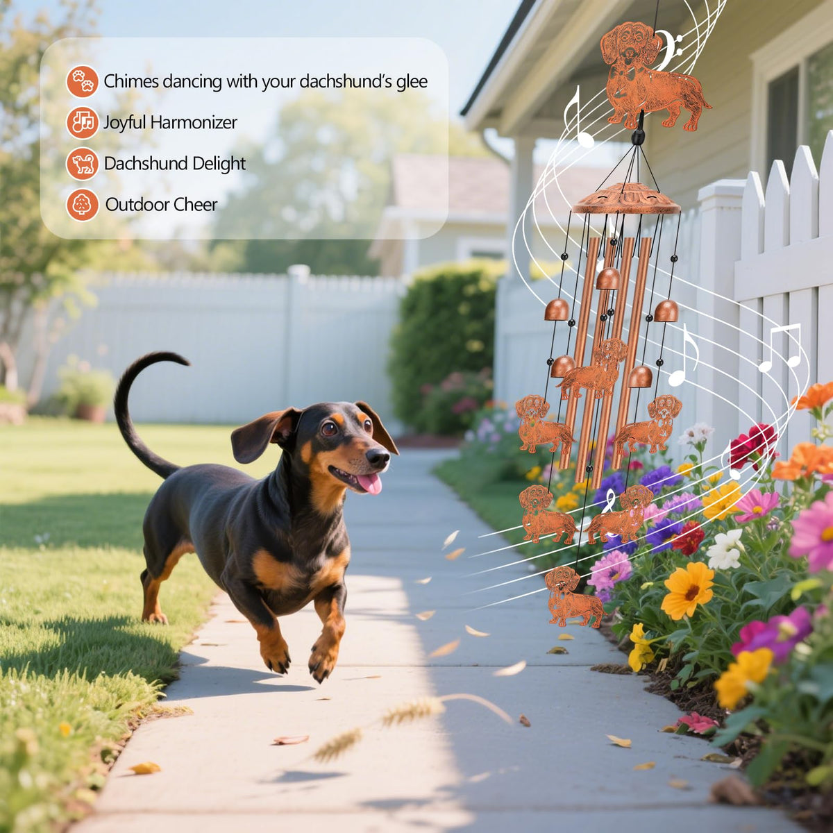 Metal Dachshund Wind Chimes for Outside