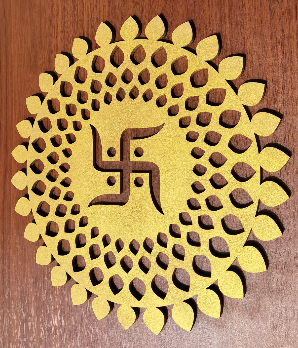 Golden Round Decorative Wall Art Mdf Wooden Chakra For Temple (MANDALA -Gold / 12"L x 12"W)