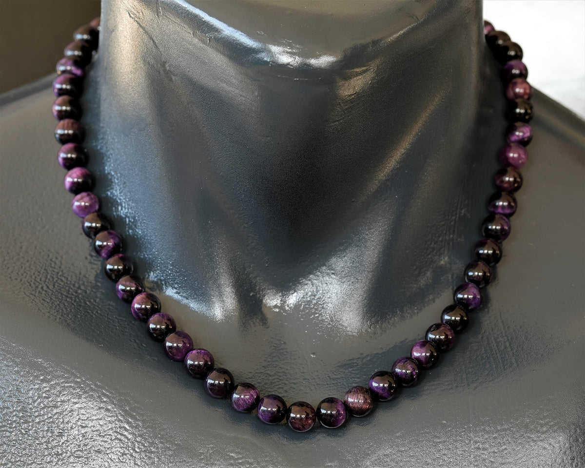 Natural Purple Tiger Eye Beaded Choker Necklace (Purple Tiger Eye / 14 Inches)