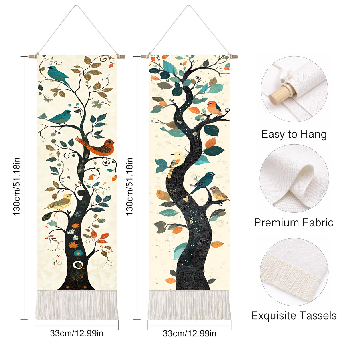 2 Pack Long Vertical Wall Tapestry (Boho Tree / 13"Wx51"H)