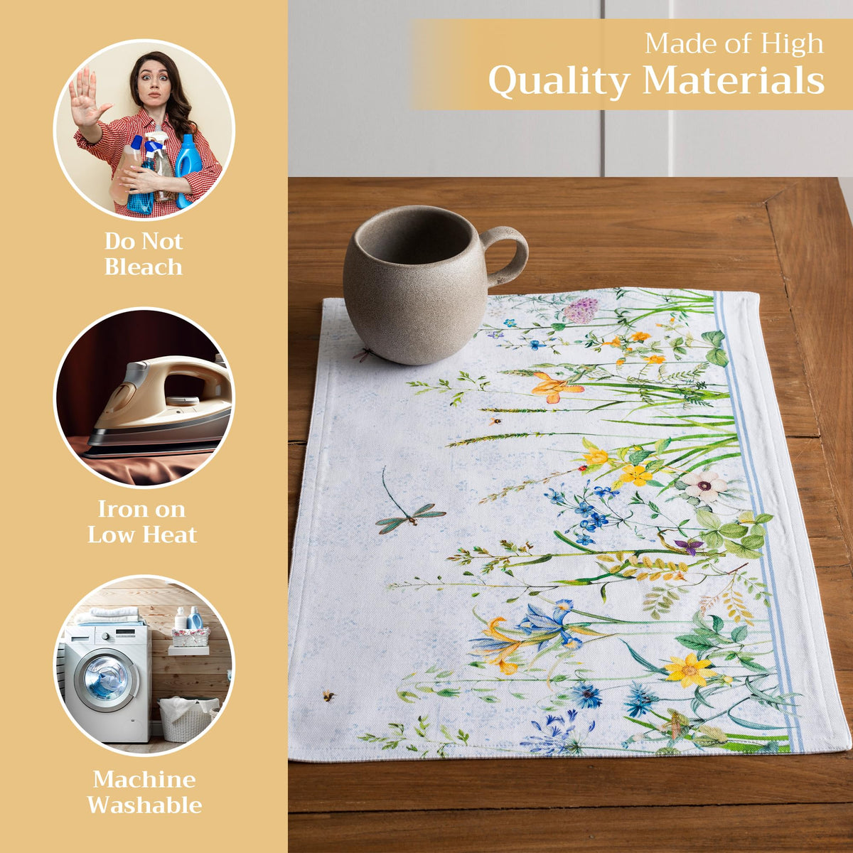 Placemats Set of 4 Reusable 100% Cotton (071 - Fleurs De Mai / 13" X 19" (Pack of 4))