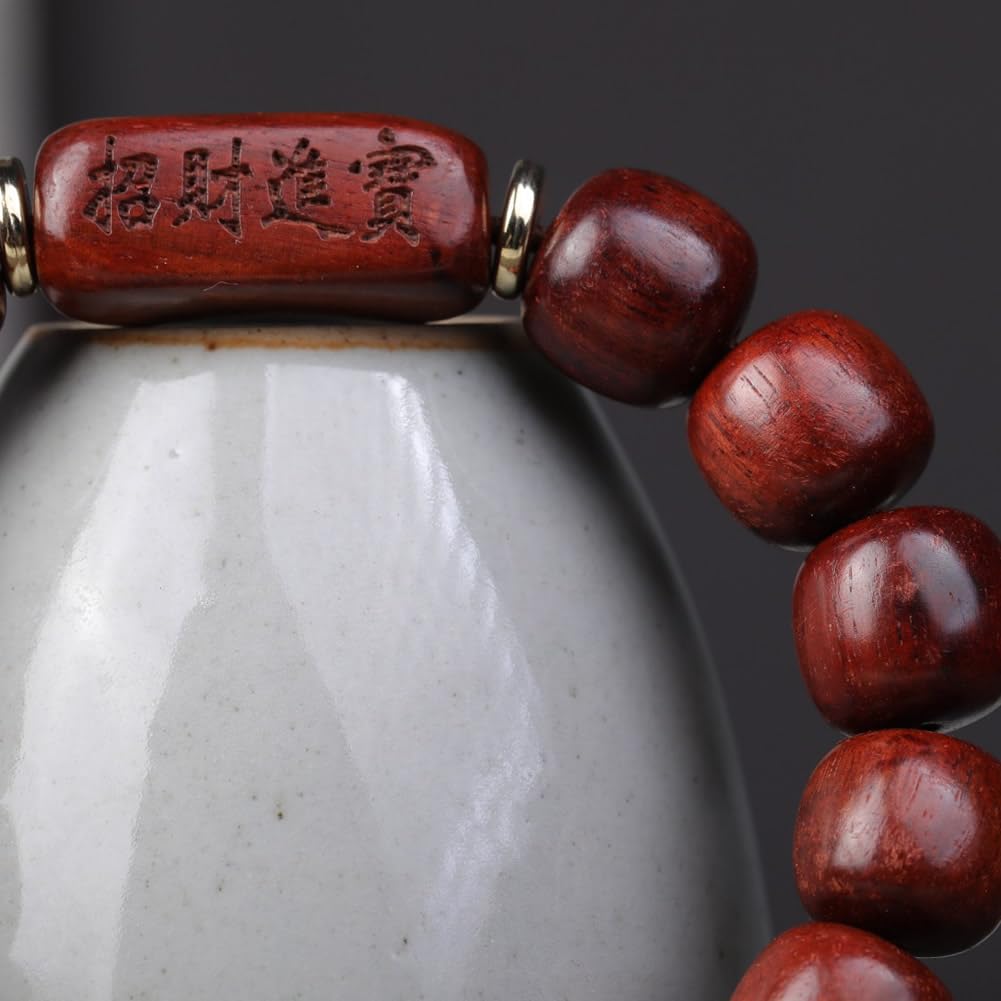 Unisex Natural African Blood Red Sandalwood Prayer Beads Tibetan Buddhism Mala Bracelet Necklace (12mmx12mmx15 Beads)