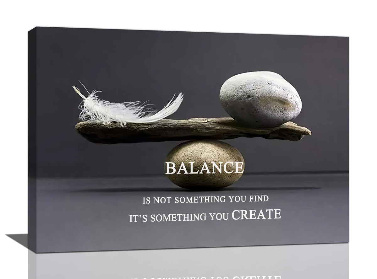 Zen Stone Wall Art Meditation Spiritual Wall Decor Inspirational Balance Feather Pictures Canvas Prints Framed Home Decorations Painting Artwork for Living Room Bedroom Office Bathroom 24"x16" (24"L x 16"W / Inspirational Quotes-Balance)