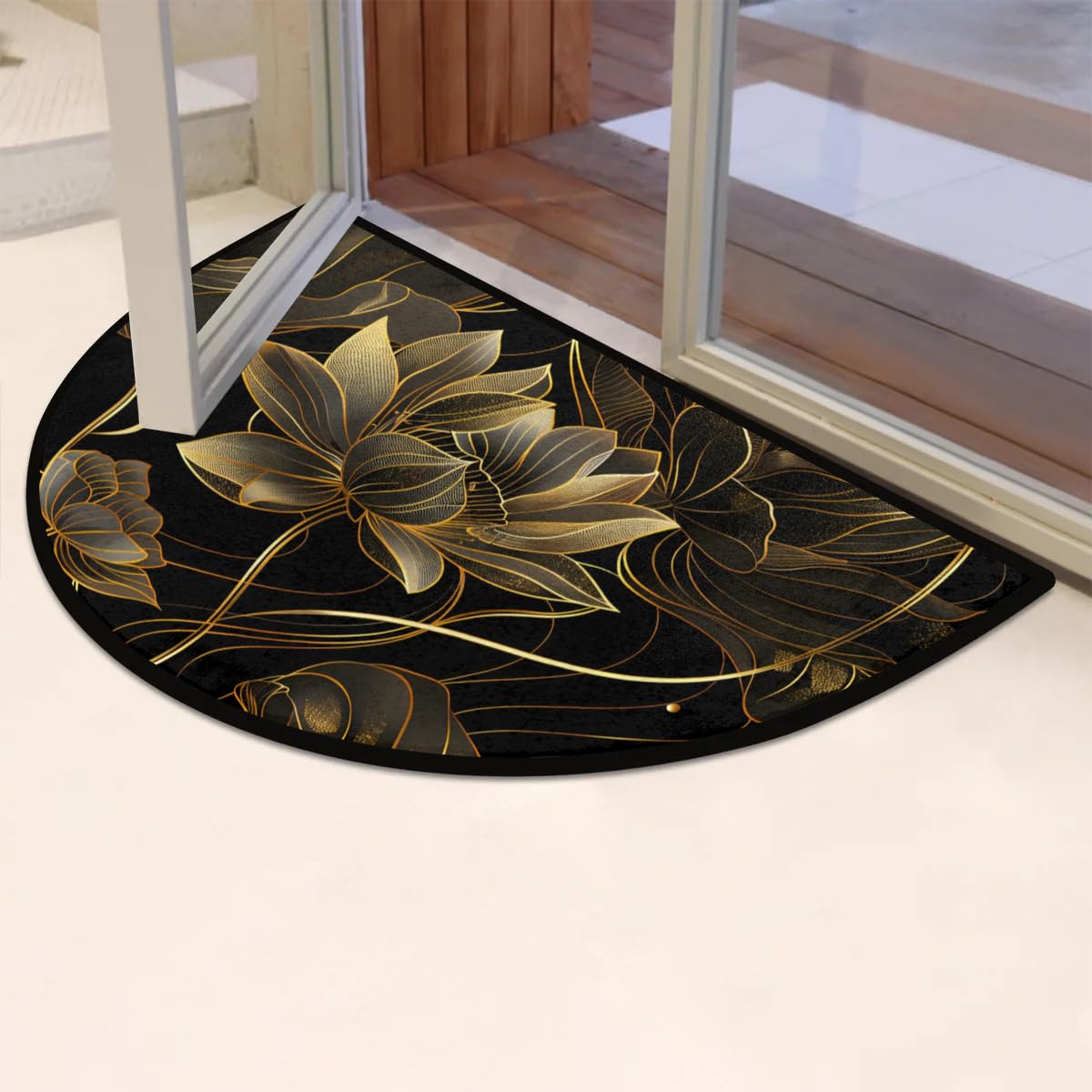Lotus Golden Half Round Door Mat Semi Moon Rug Fireplace Carpet Area Rugs (A:a-2)
