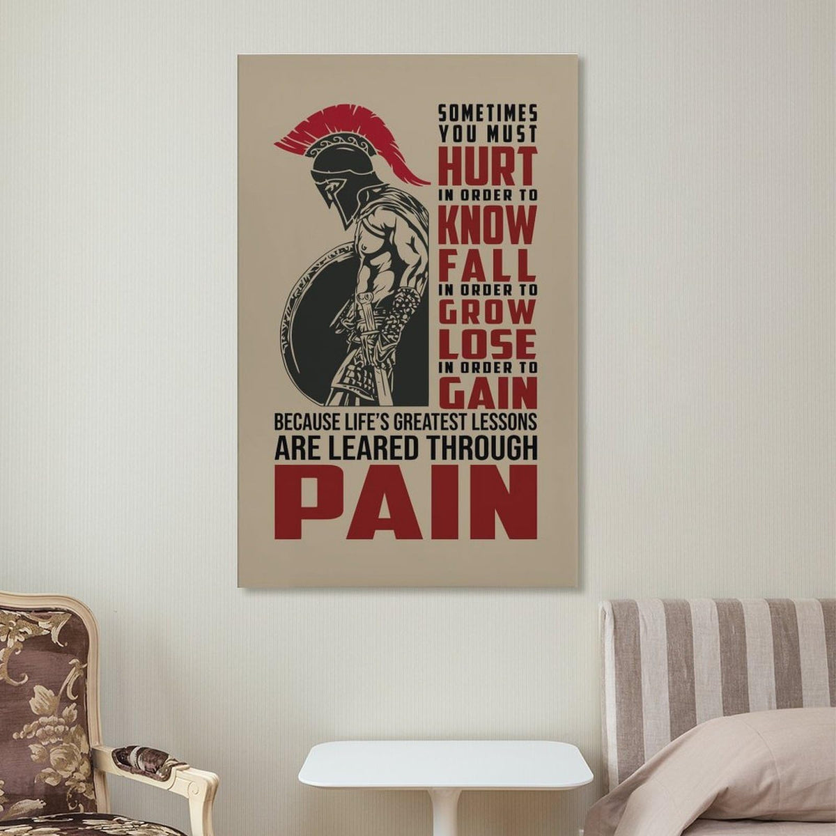 Spartan Motivation Quote Spartan Warrior Canvas Printing Wall Art Prints Wall Decor Posters Pain Lessons Typography Red Black Stoic Gym Office Living Room Bedroom Decor 16x24inch (style-23 / 16x24inch(40x60cm) Frame)