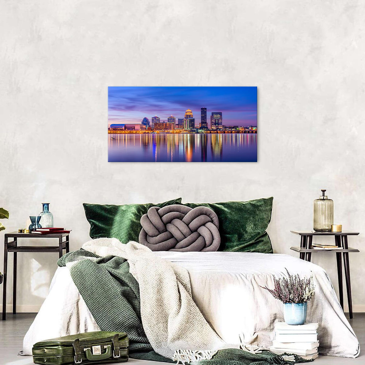 Louisville Skyline Wall Art Kentucky Wall Decor Sunset Downtown Pictures Waterfront Park Landscape Canvas Prints Painting Modern Cityscape Artwork for Bedroom Living Room Home Decoration 20x40” (40"L x 20"W / Louisville)