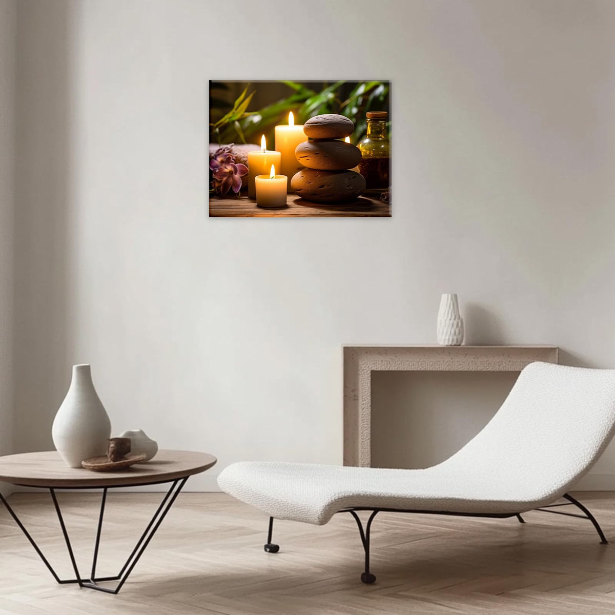 Zen Canvas Wall Art Stacked Spa Stones White Candle Painting Relaxation Artwork Meditation Decor for Spa Yoga Room Bathroom Ready To Hang (Artwork-3 / 30"L x 20"W)