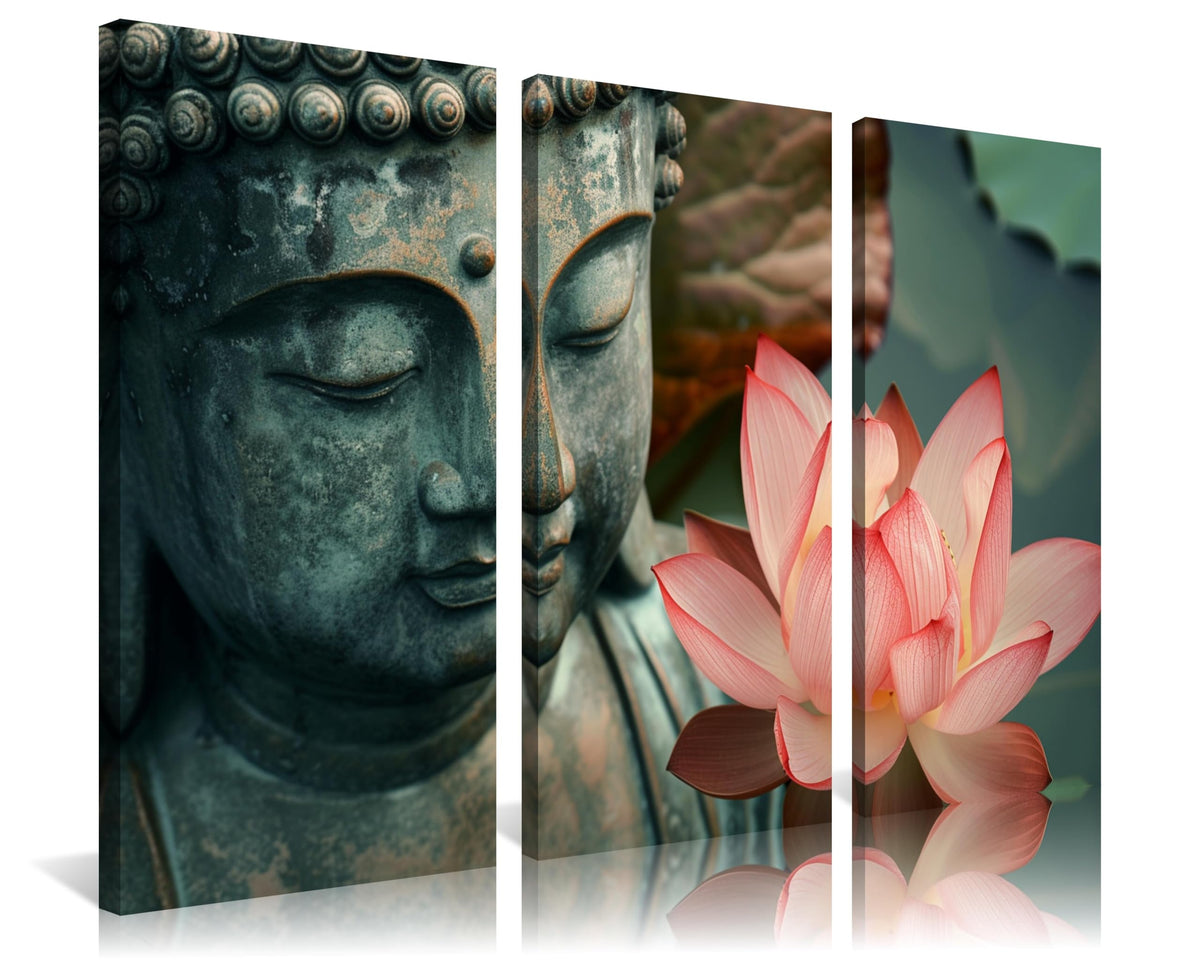 3Pcs Zen Buddha Lotus Flower Canvas Wall Art Spiritual Decor for Meditation Peaceful Home Decor Asian Cultural Symbolism Tranquil Art for Living Room Bedroom Office Ready to Hang (12"L x 24"W / 3PCS-Buddha)