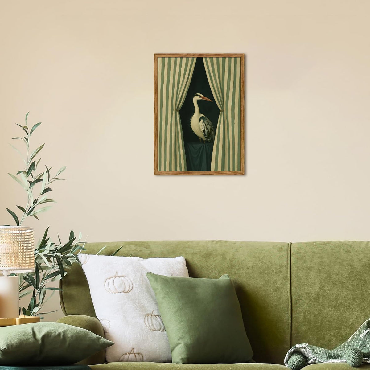 Framed Moody Heron Wall Art (Stripe2 / 16"L x 12"W)