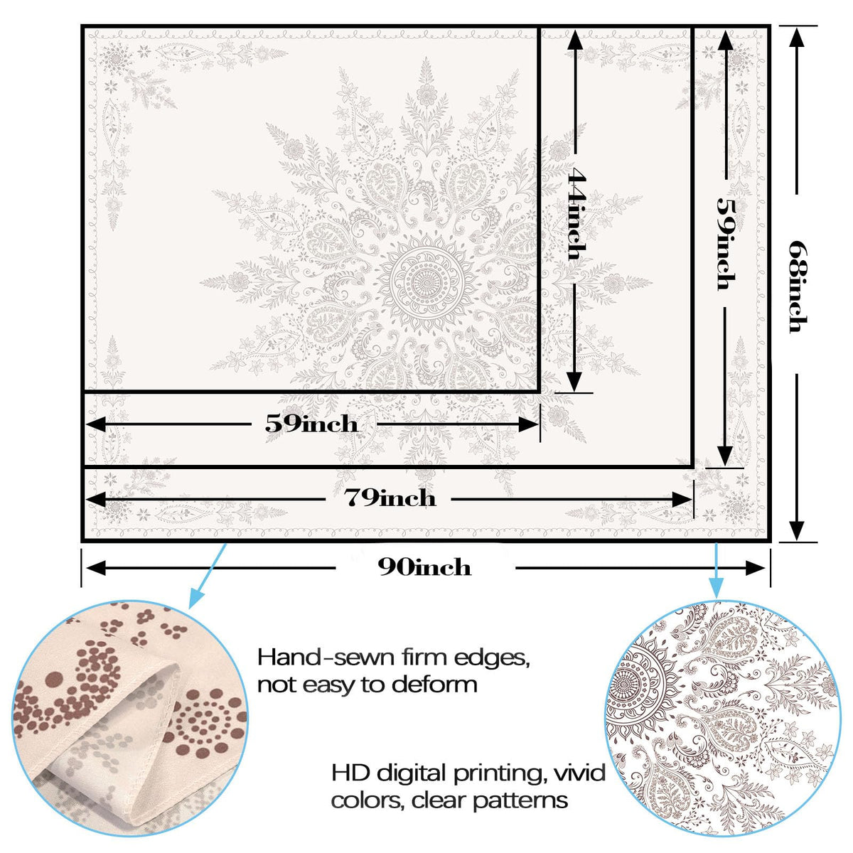 Boho Floral Tapestry Mandala Wall Tapestry (90"L x 70"W / Off White)