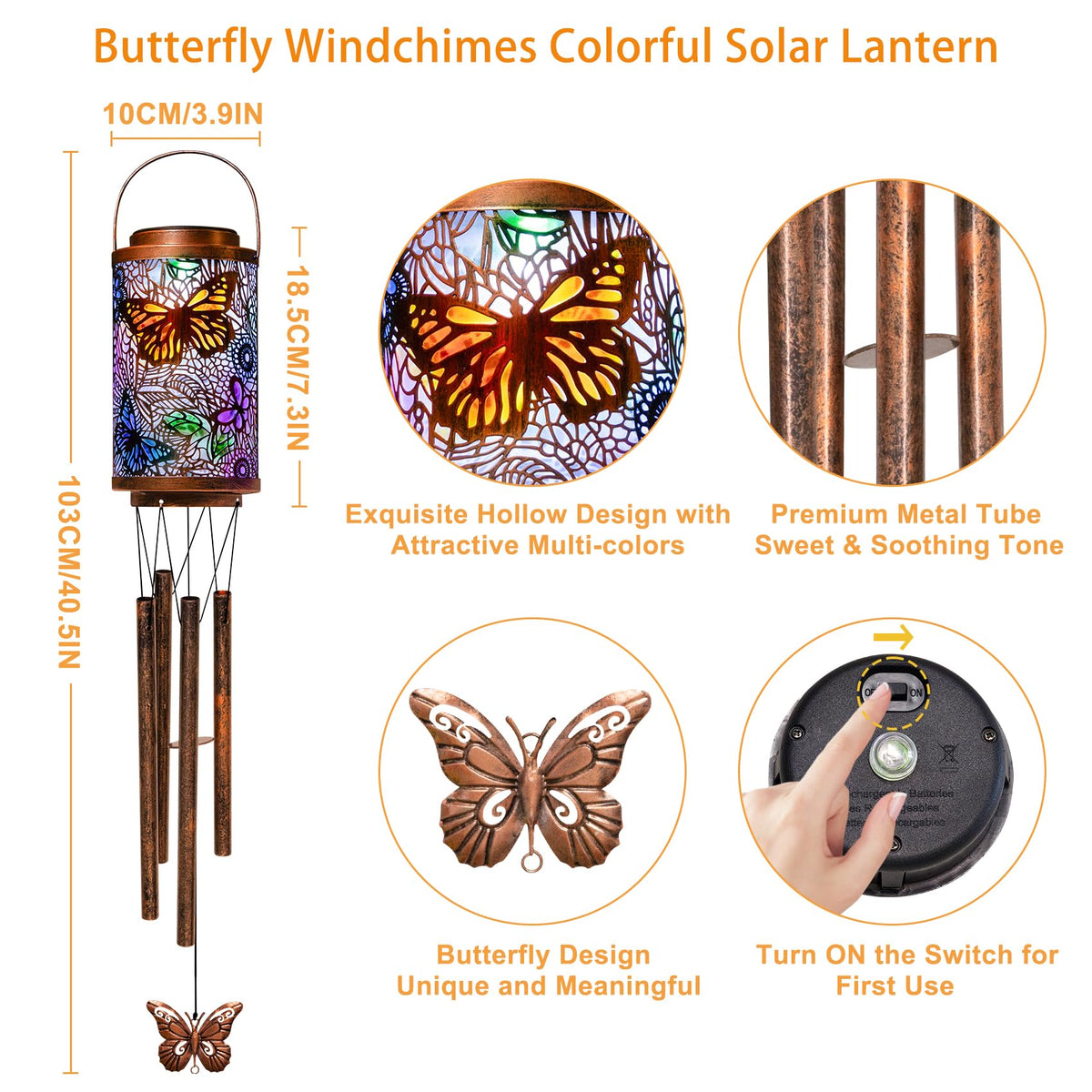 Butterfly Solar Wind Chimes for Outside