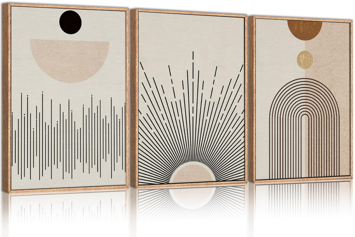 Large Abstract Boho Line Framed Canvas Wall Art Set (Boho Modern Line Wall Art / 16''x24''x3)