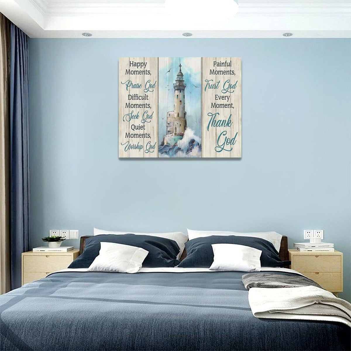 Lighthouse Wall Art Nautical Decor Ocean Coastal Canvas Painting Prints Christian Religious Quotes Pictures Wall Decor Modern Artwork Home Decoration for Bathroom Bedroom Living Room 20"x16" (Ocean Lighthouse / 20"L x 16"W)