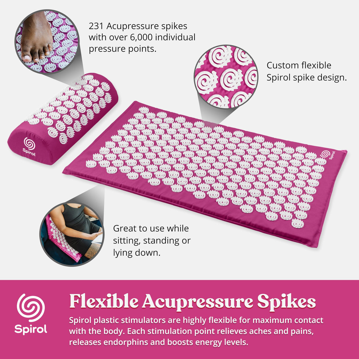 Spirol Acupressure Mat and Pillow Set for Back (Amethyst)