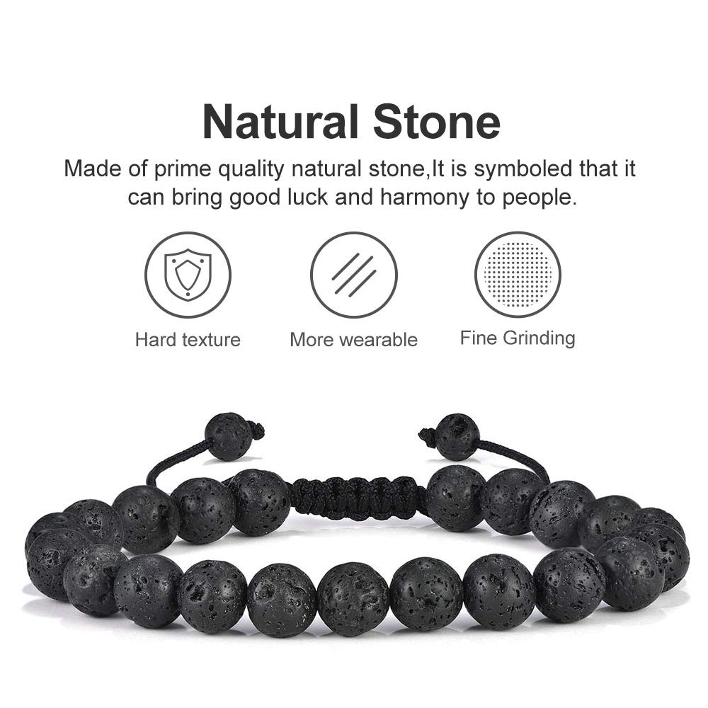 Mens Beaded bracelets set (3 Pcs Tiger Eye&Lava Rock)