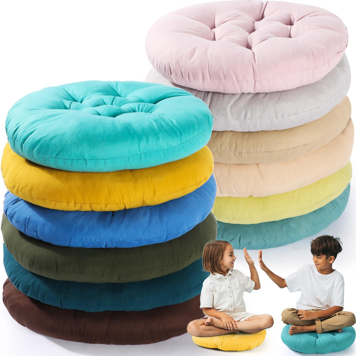 12 Pcs Round Floor Pillows Cushions Seating 16 x 16 Inches Floor Round Cushions for Kids Toddlers Flexible Reading Chair Pillows for Classroom Home School Playing Supplies (Vivid Color)