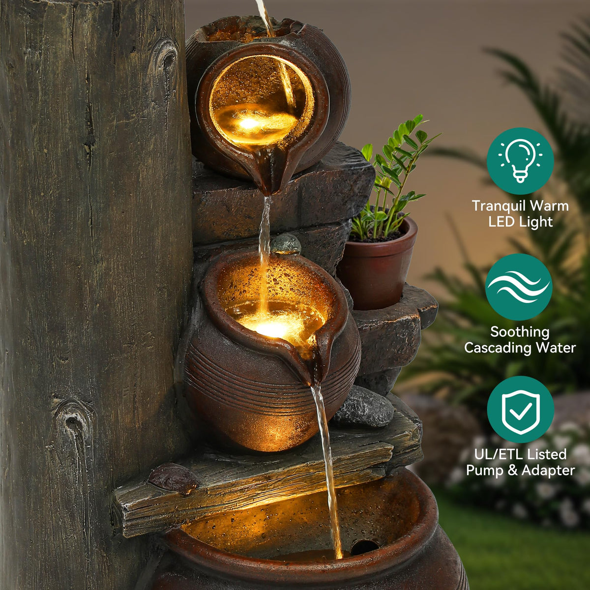 AUTODAYA 40" H Oversized Outdoor Water Fountain LED Lights 4 (40"h Rustic Terracotta)