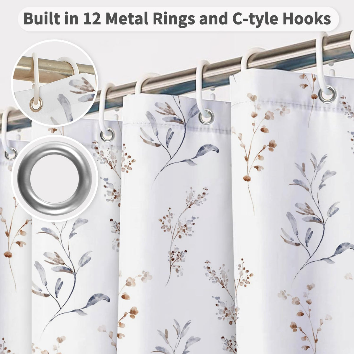 Botanical Shower Curtain with Hooks (Watercolor Botanical)