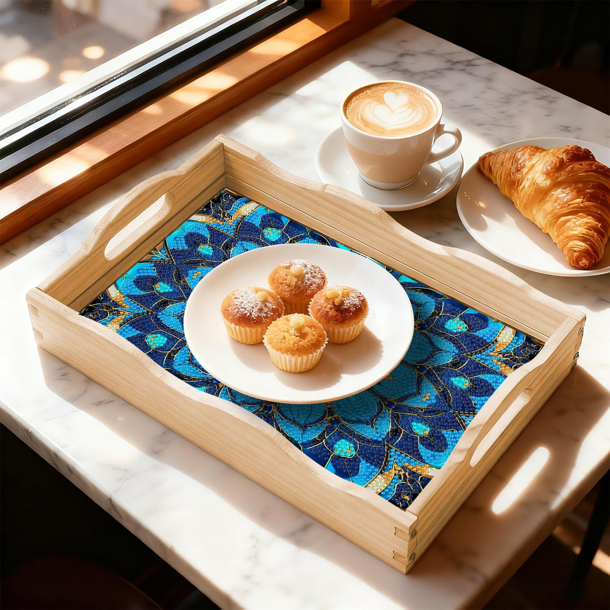DIY Mandala Diamond Painting Serving Tray with Handle for Adults (Mandala Medium F)