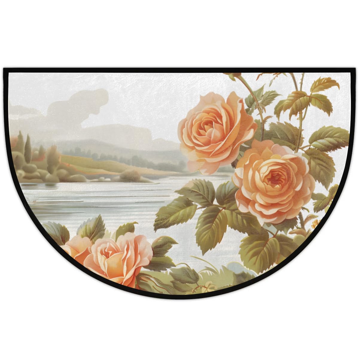 Half Round Door Mat Vintage Rose Flower Non (E 08)