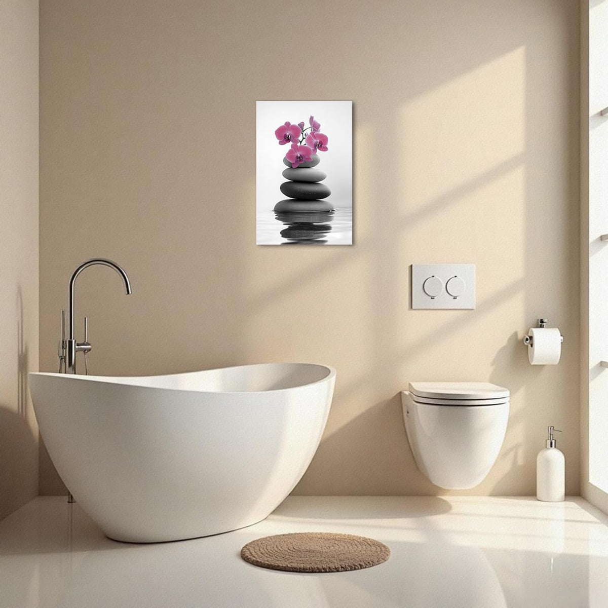 Zen Canvas Wall Art Spa Bathroom Poster Orchid Flowers and Zen Stones on Water Pictures Print Meditation Spiritual Artwork Yoga Zen Room Decor Framed (Pink / 30L" x 20W")