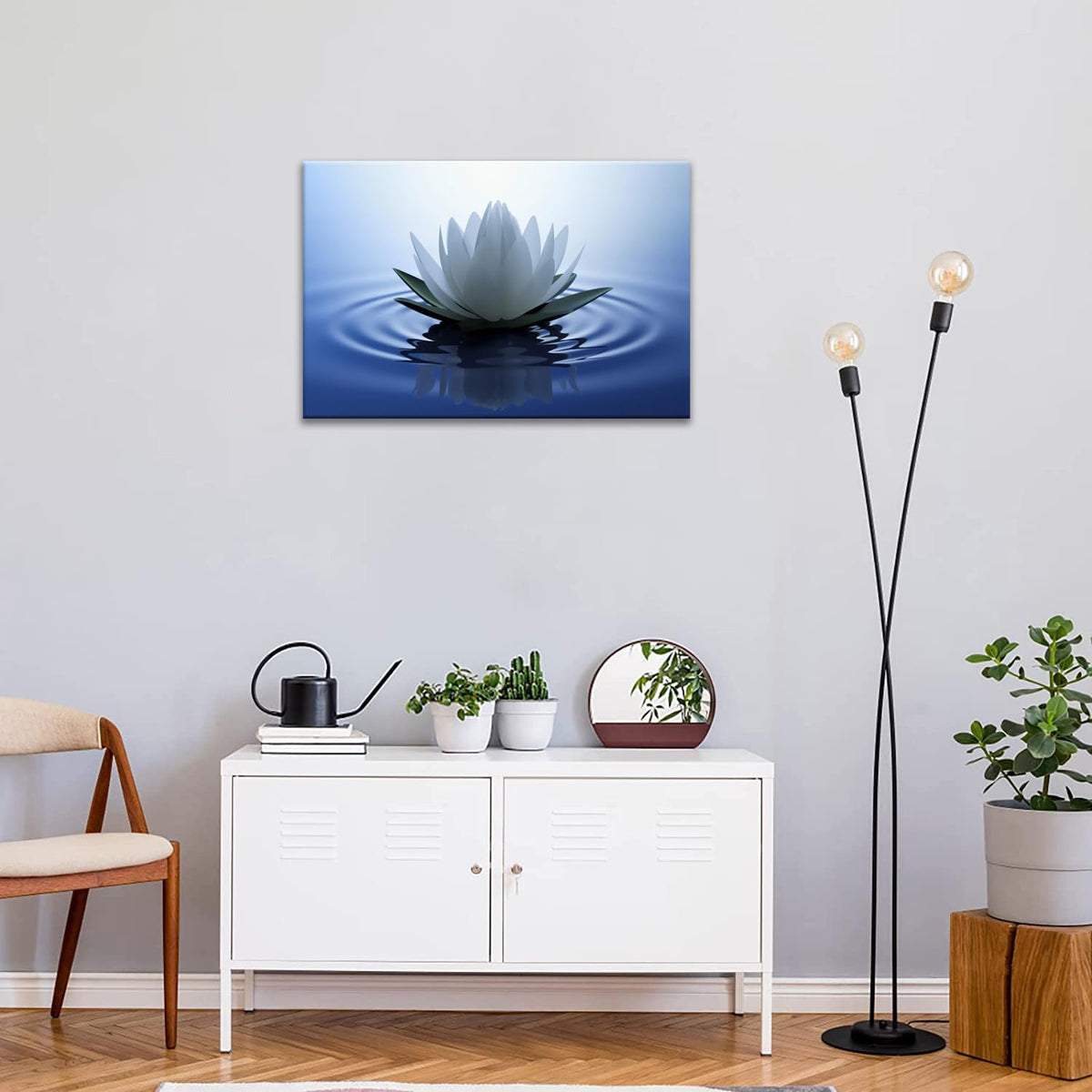 White Lotus Wall Art Canvas Pictures Print Spiritual Meditation Artwork Poster for Yoga Room Bathroom Zen Spa Photo Decor Framed Ready to Hang (24"L x 36"W / Lotus 05)