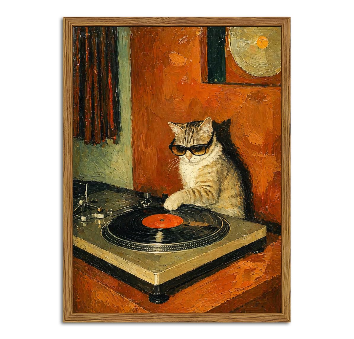 Framed Funny Cat Wall Art (Cool Cat / 16"L x 12"W)