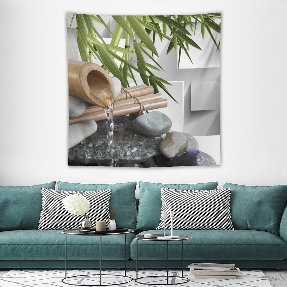 Japanese Bamboo Tapestry Wall Hanging Asian Spa Zen Stone Modern Tapestries Home Decor for Living Room Bedroom Farmhouse Kitchen Dorm 60"x60" (60"L x 60"W / Zen)