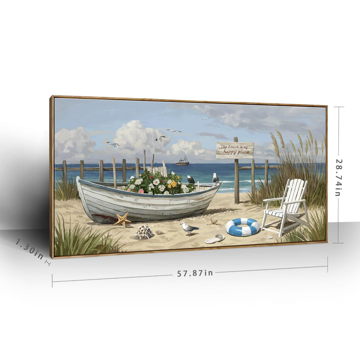 Large Framed Modern Nature Wall Art (Seaside Wall Art / 58"L x 29"W(Framed))