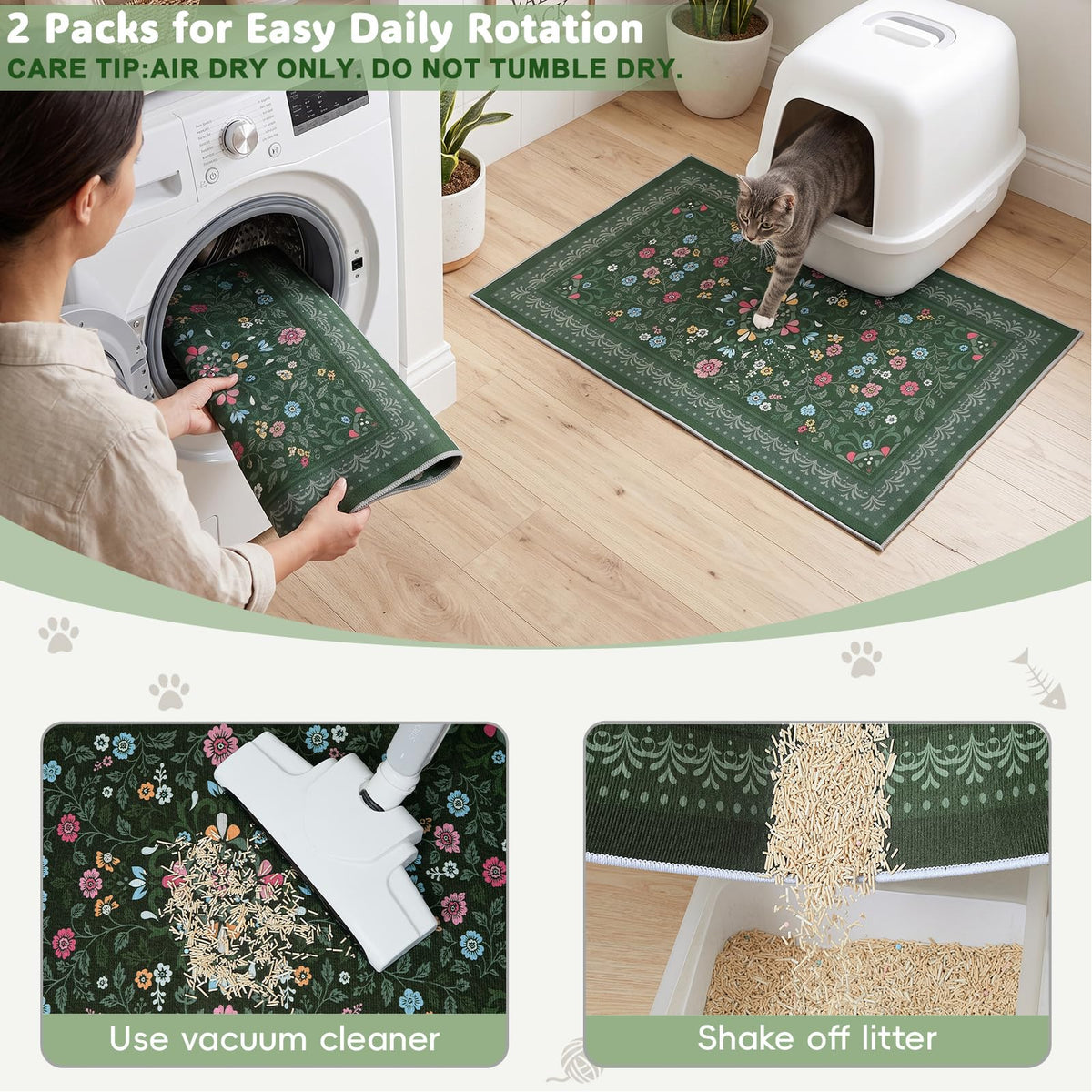 Cat Litter Mat (Dark Green / L(33x22in))