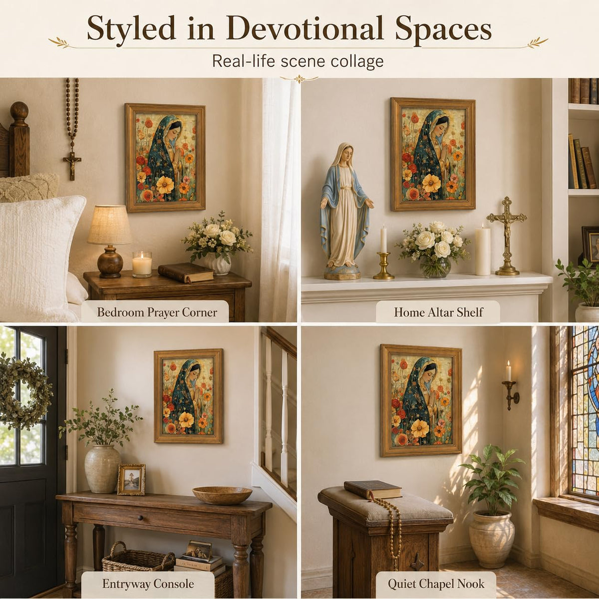 Gold Framed Our Lady Guadalupe Canvas Wall Art Christianity Virgin Mary Painting Picture Wall Decor Vintage Color Catholicism Spiritual Poster Print Artwork for Church Prayer Bedroom Home Decoration (Guadalupe A / 16"L x 12"W)